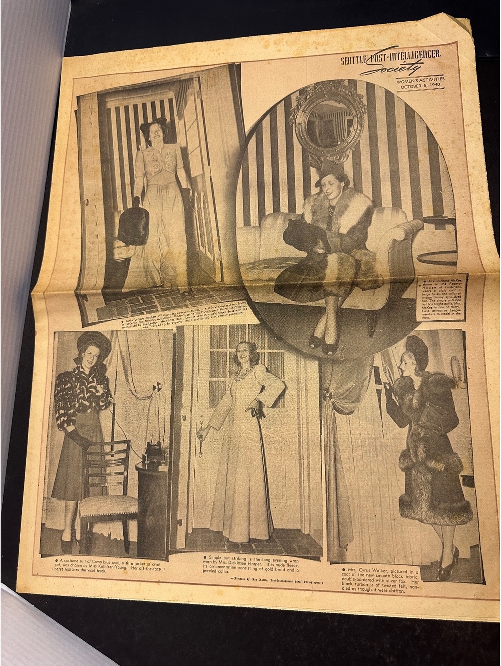 1940 Seattle Post-Intelligencer Society Women Fashion Newspaper Oct 6